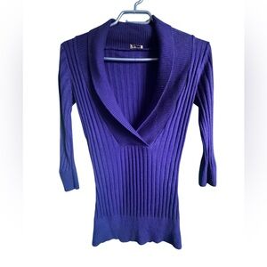 DYNAMITE Women’s Y2K Ribbed 3/4 Sleeve Knit V-neck Pullover Sweater Size M